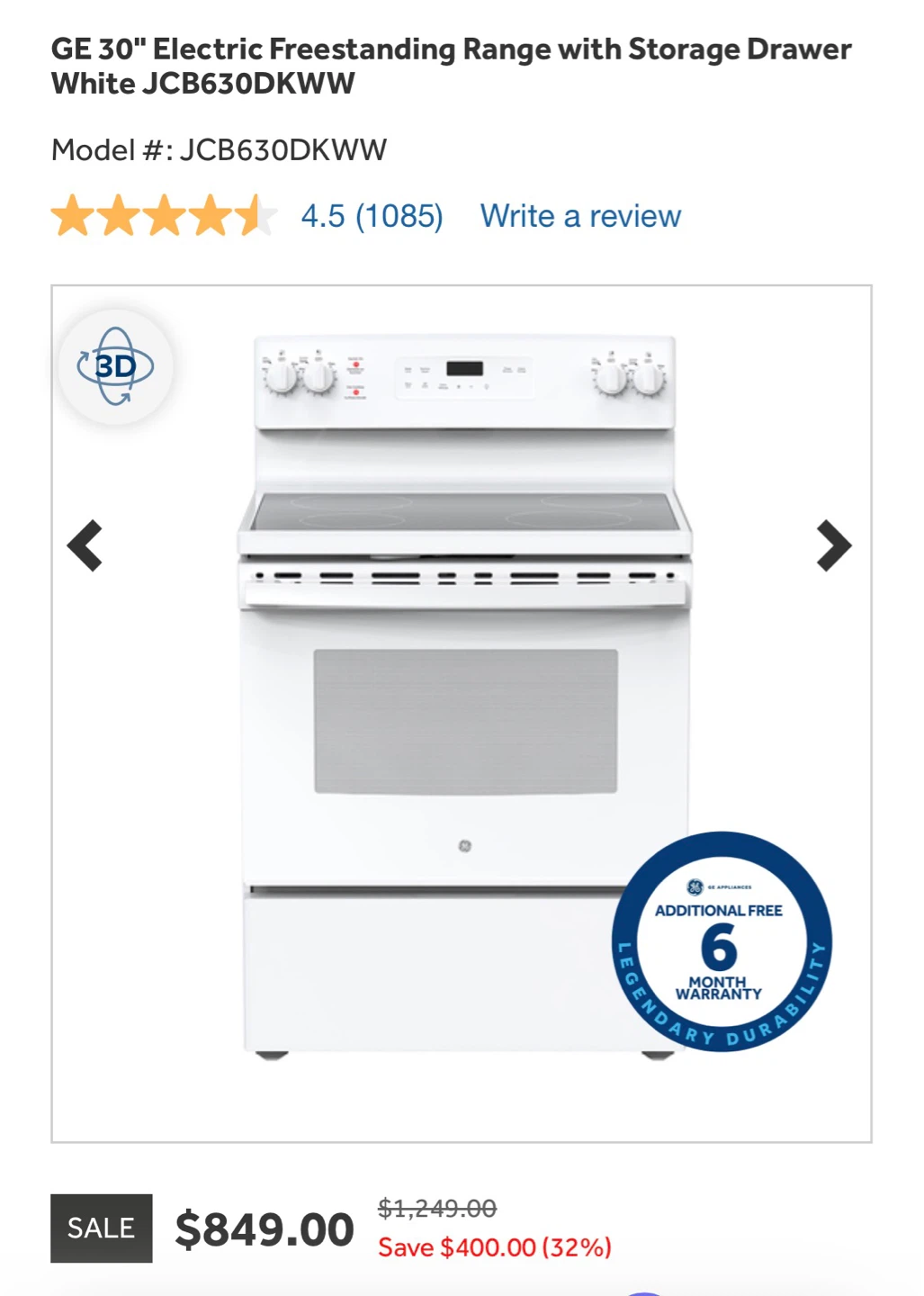 GE 30-inch Electric Smoothtop Range with Self Cleaning