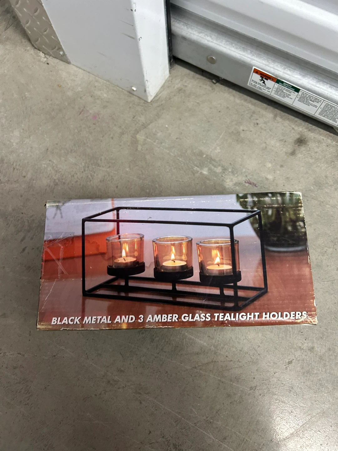 Black Metal 3 Amber Glass Tealight Holders