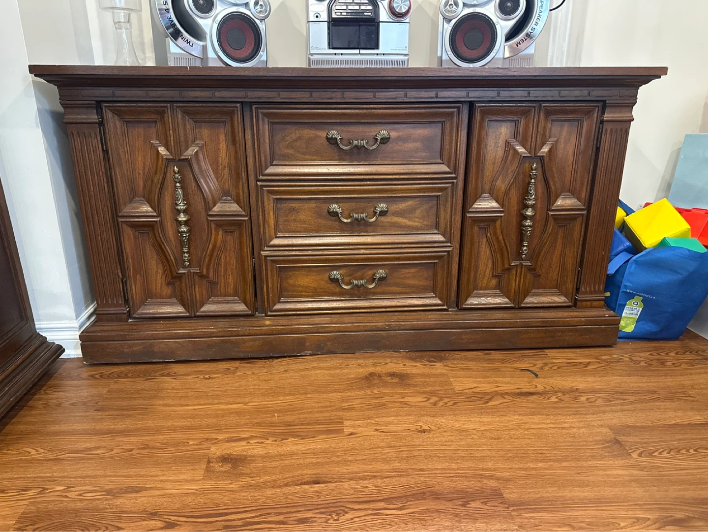 Vintage Wooden Dresser with Ornate Drawer Pulls