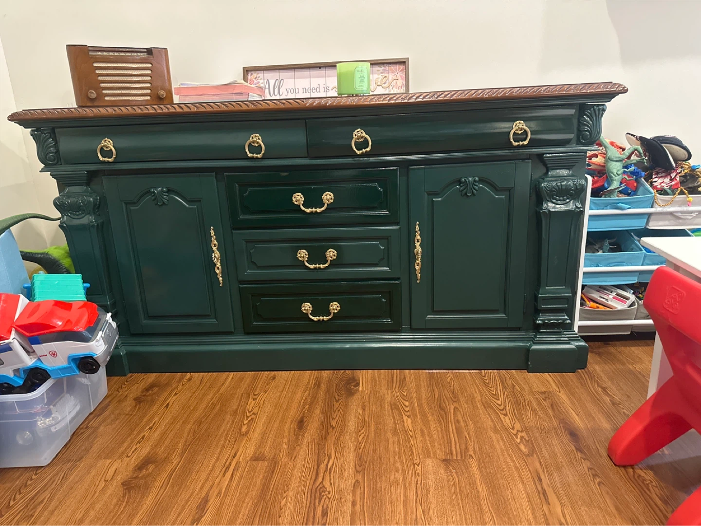 Dark Green Buffet/Sideboard with Gold Hardware