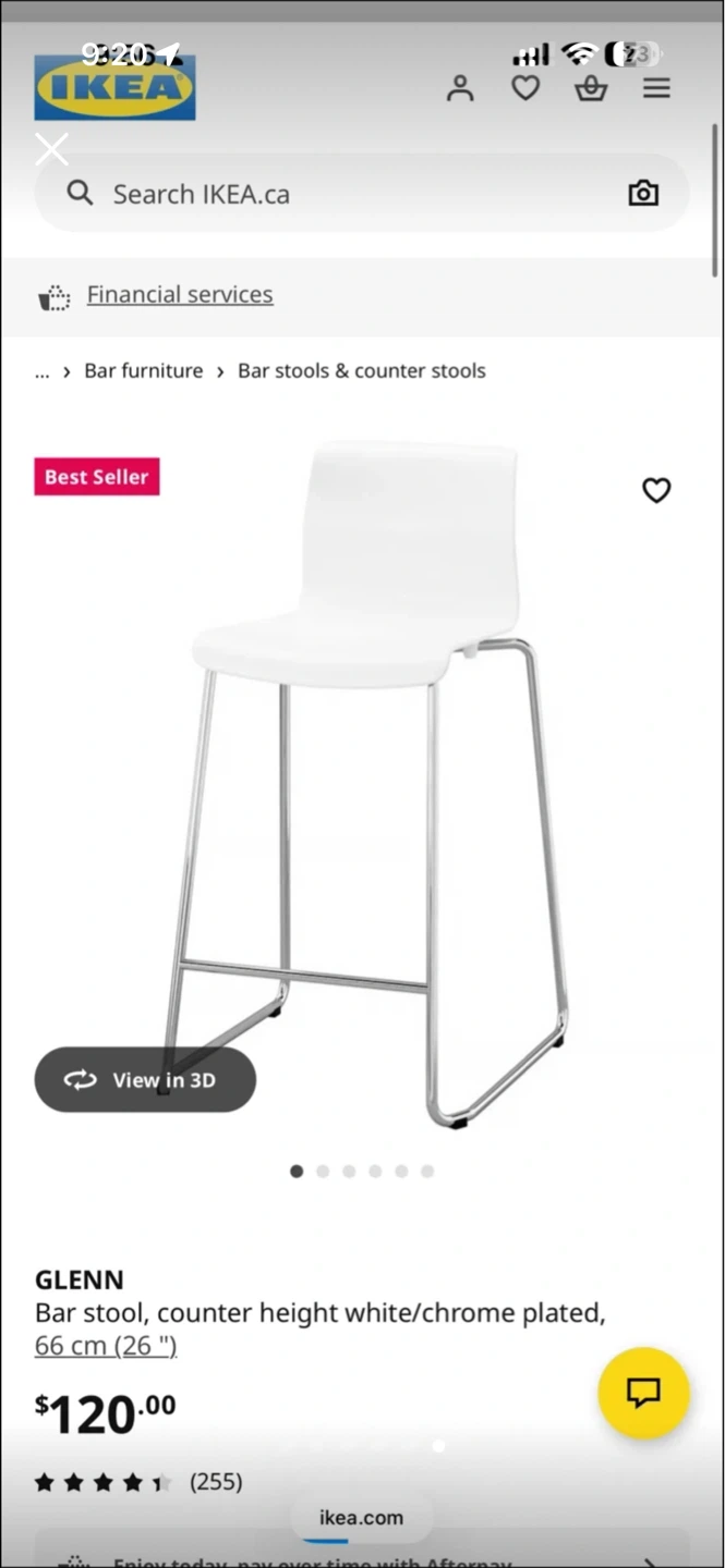 IKEA GLENN Bar Stool White/Chrome Plated
