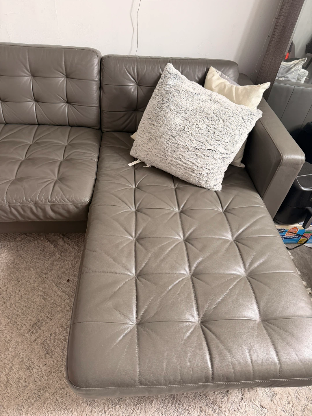 Grey Tufted Sectional Sofa with Chaise