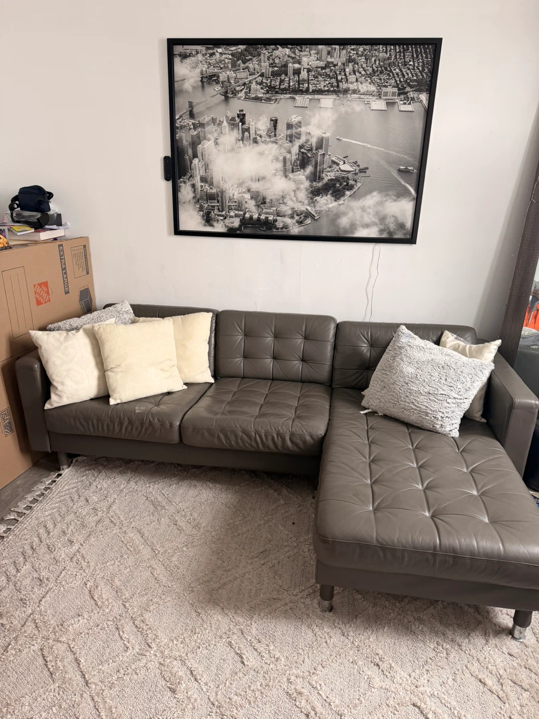 Grey Tufted Sectional Sofa with Chaise - photo 2