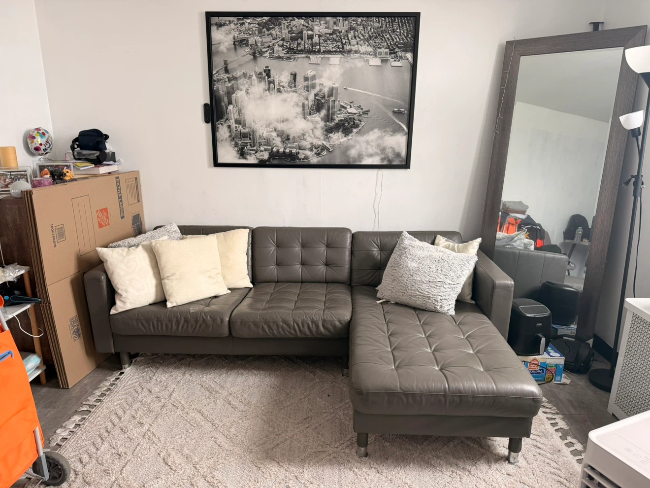 Grey Tufted Sectional Sofa with Chaise - photo 5