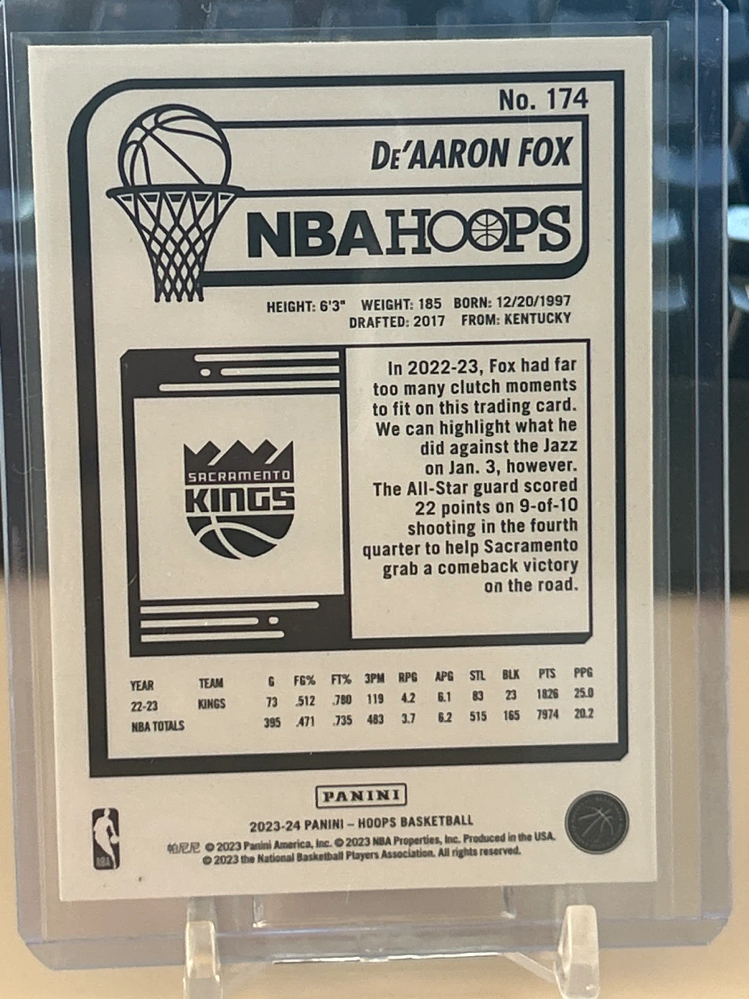 De'Aaron Fox 2023-24 Panini NBA Hoops Basketball Card #174 - photo 2