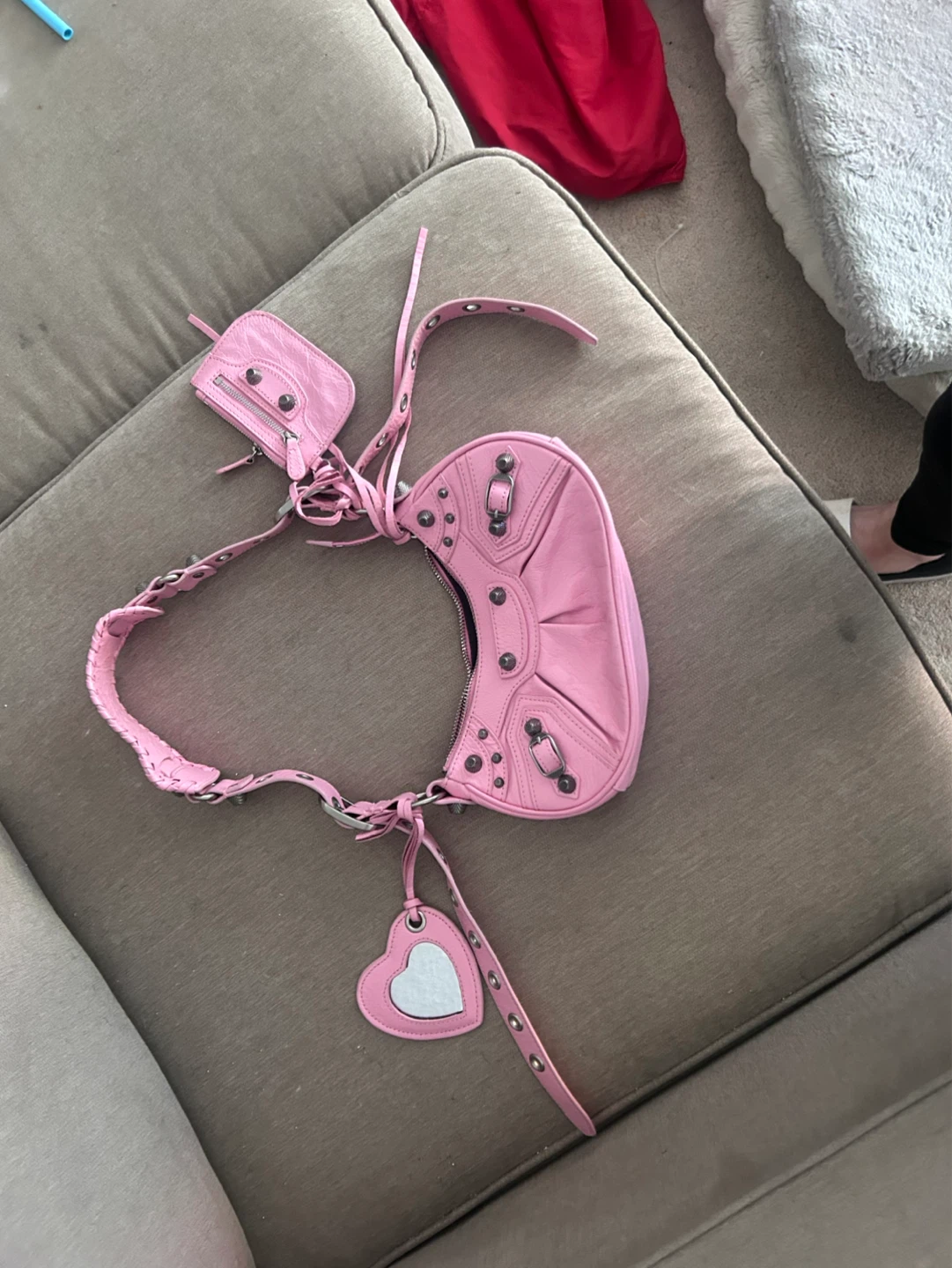 Balenciaga Pink Leather Shoulder Bag with Card Holder