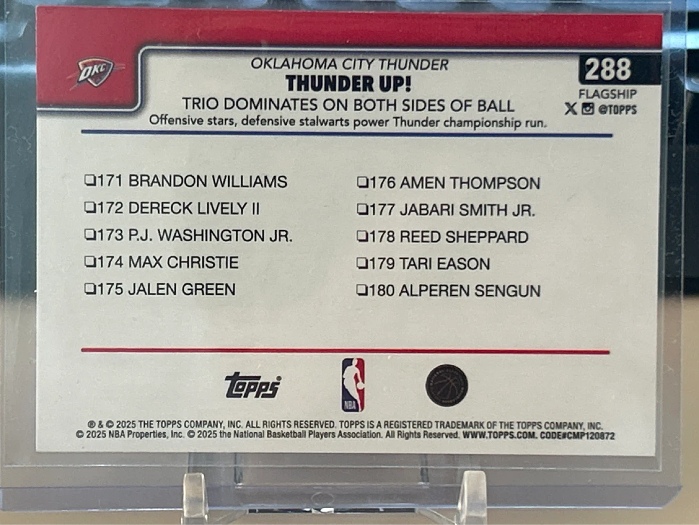 Topps NBA Oklahoma City Thunder "Thunder Up!" Trading Card - photo 2