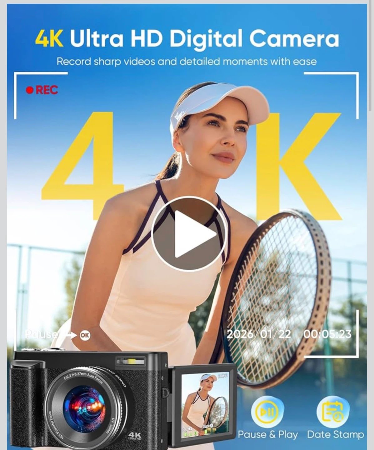 4K Ultra HD Digital Camera with 16x Zoom and 32GB Card - photo 2