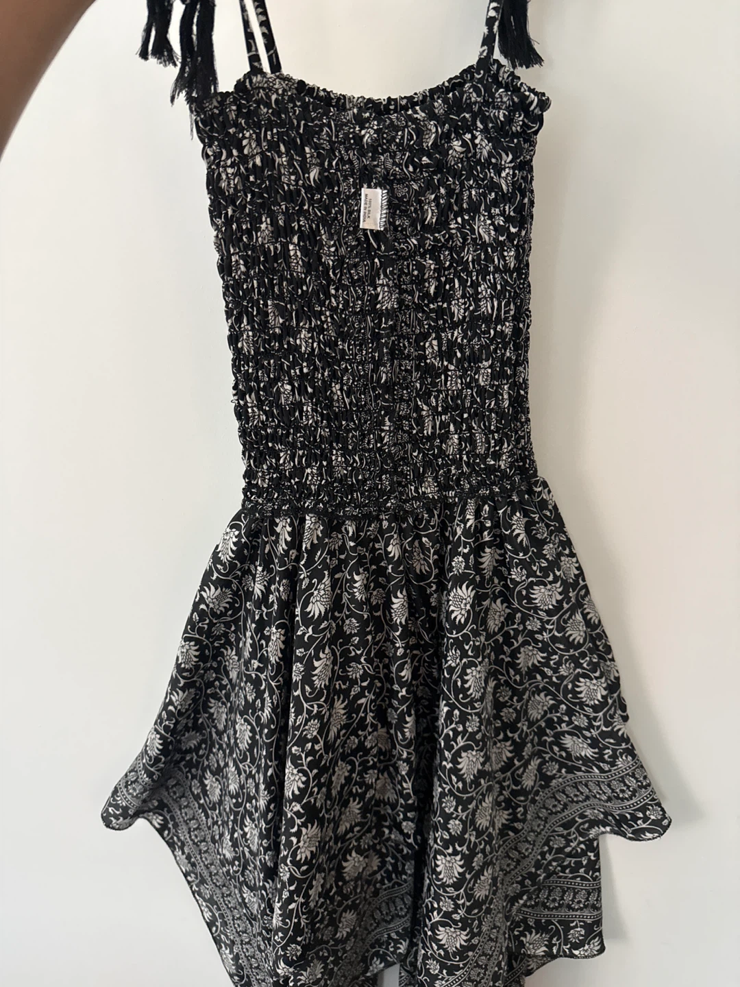Smocked Black & White Floral Dress