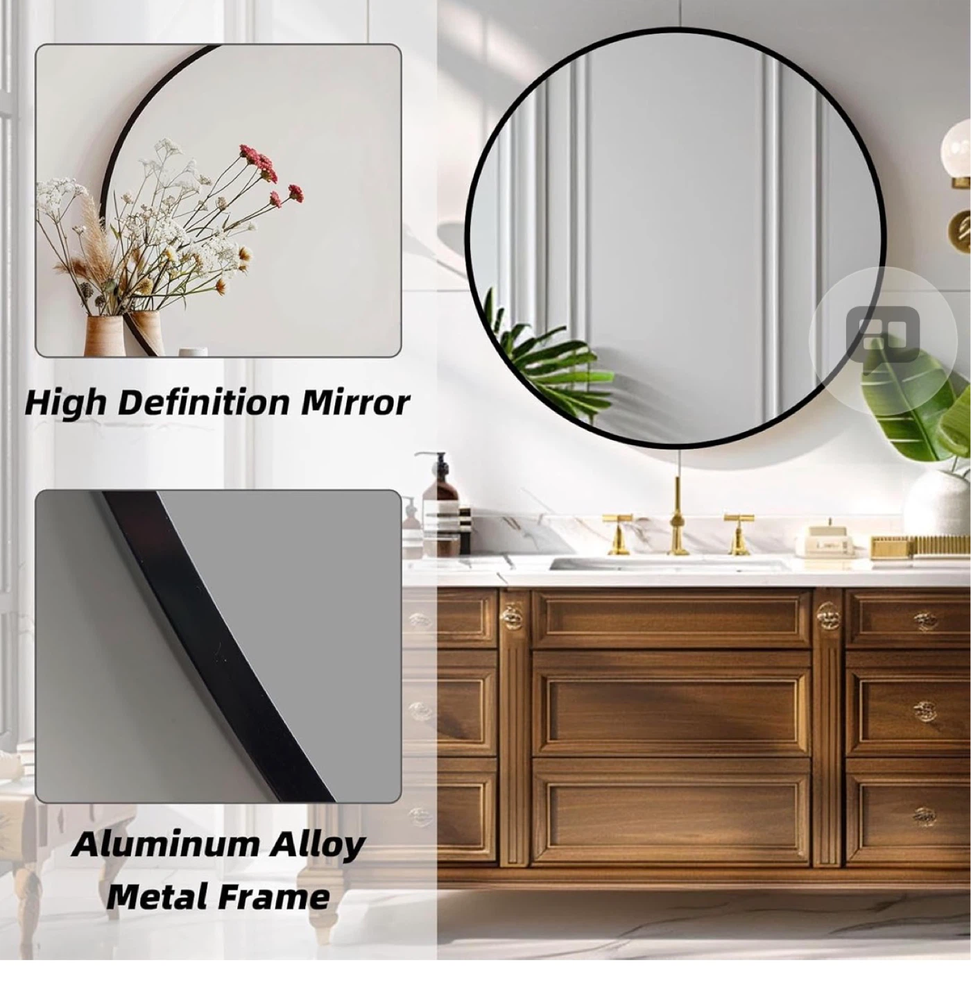 28 Inch Black Round Wall Mirror - photo 3