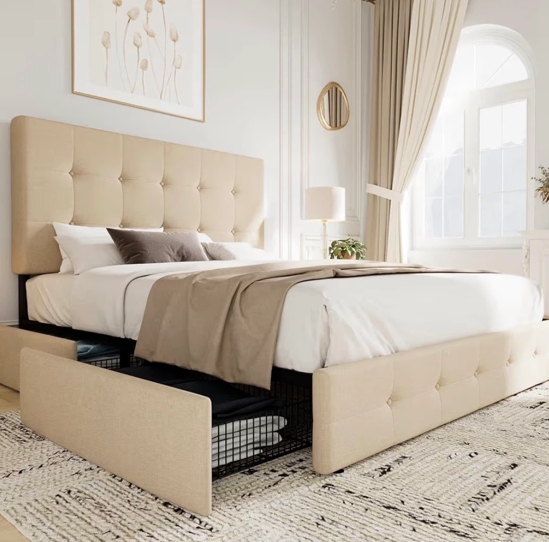 Allewie Upholstered Queen Size Platform Bed Frame