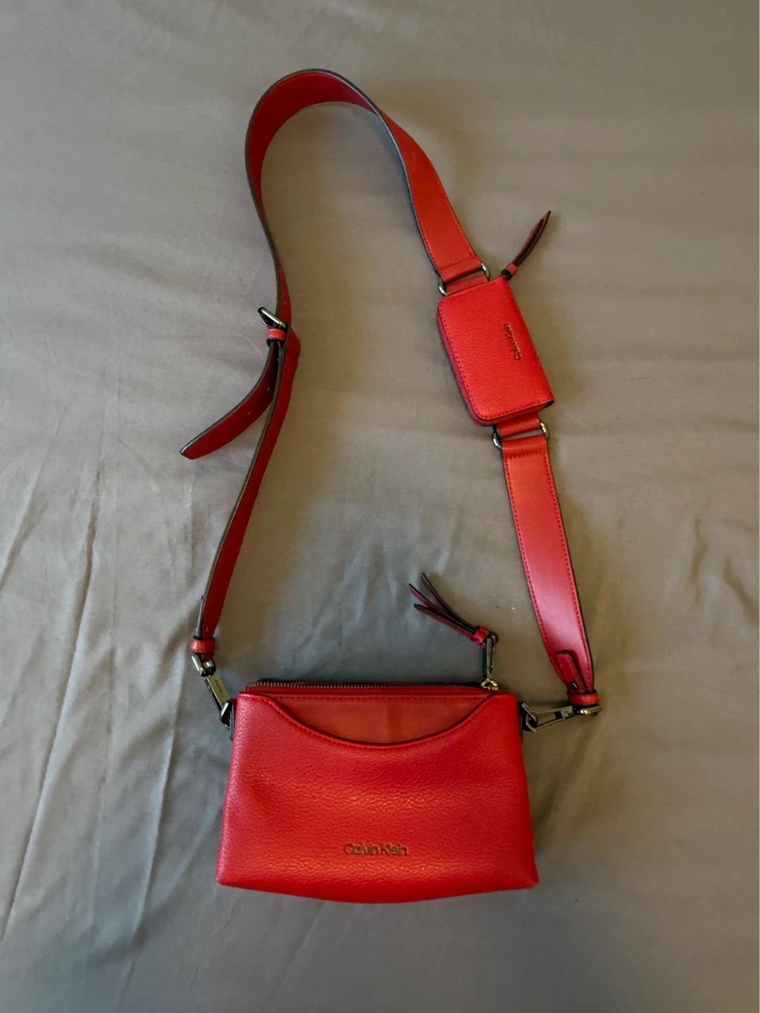 Calvin Klein Women's Red Color 2 In 1 Top Zip Crossbody Bag