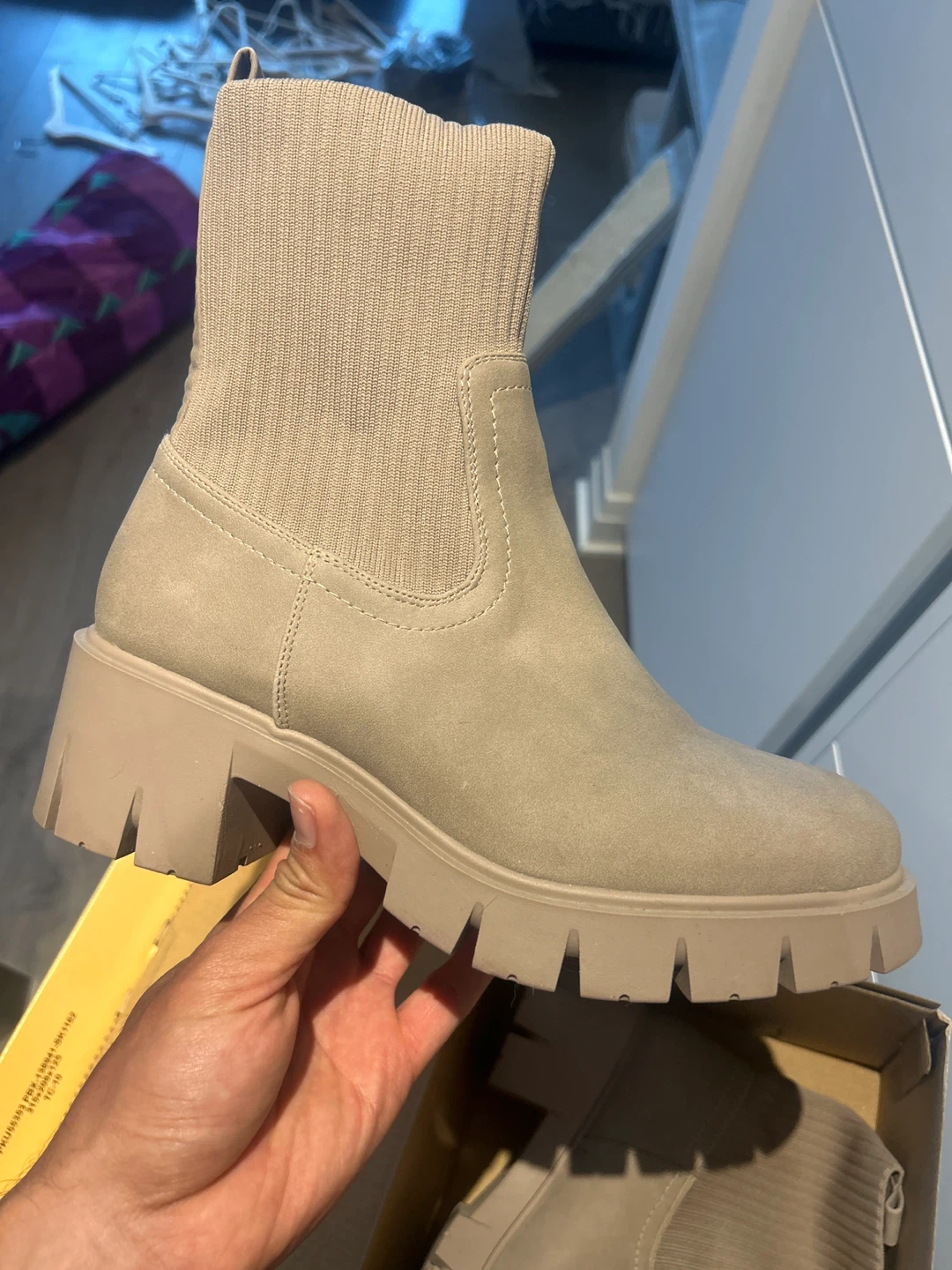 Beige Chunky Sole Sock Boots