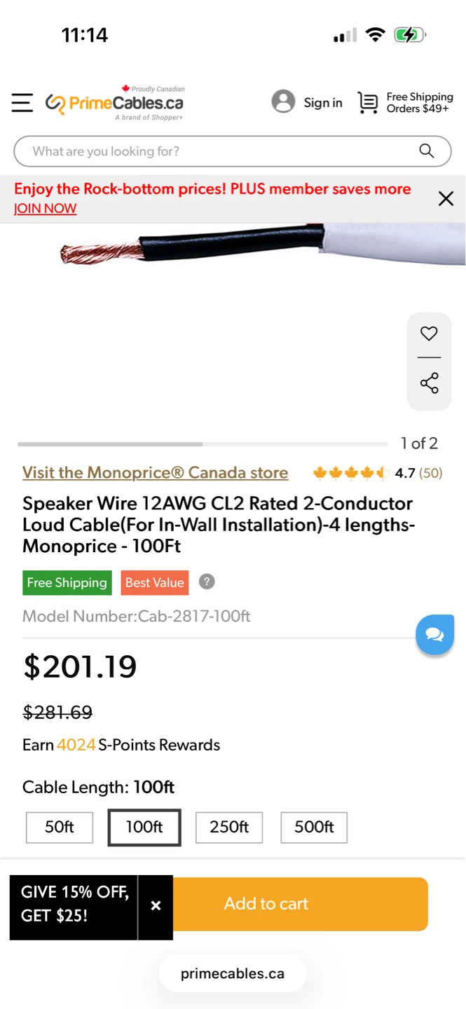 Monoprice 100ft CL2 Audio Cable 12awg