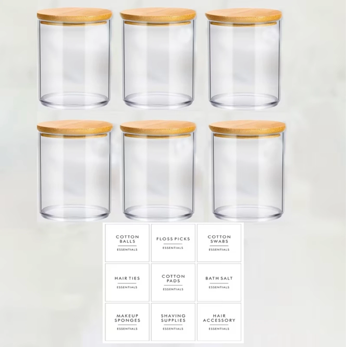Set of 6 Bathroom Plastic Organizers w/Bamboo Lids - photo 2