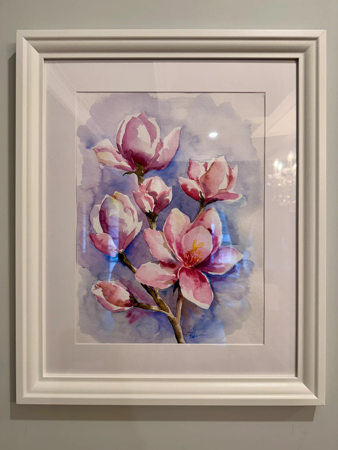 Framed Original Watercolour Painting of Pink Magnolias - photo 2