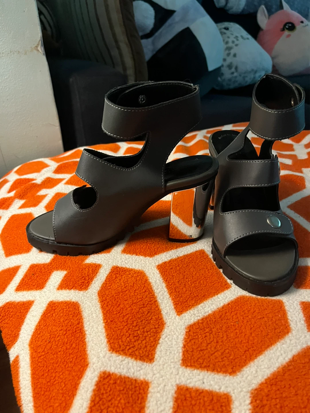 Women's Grey Block Heel Sandals