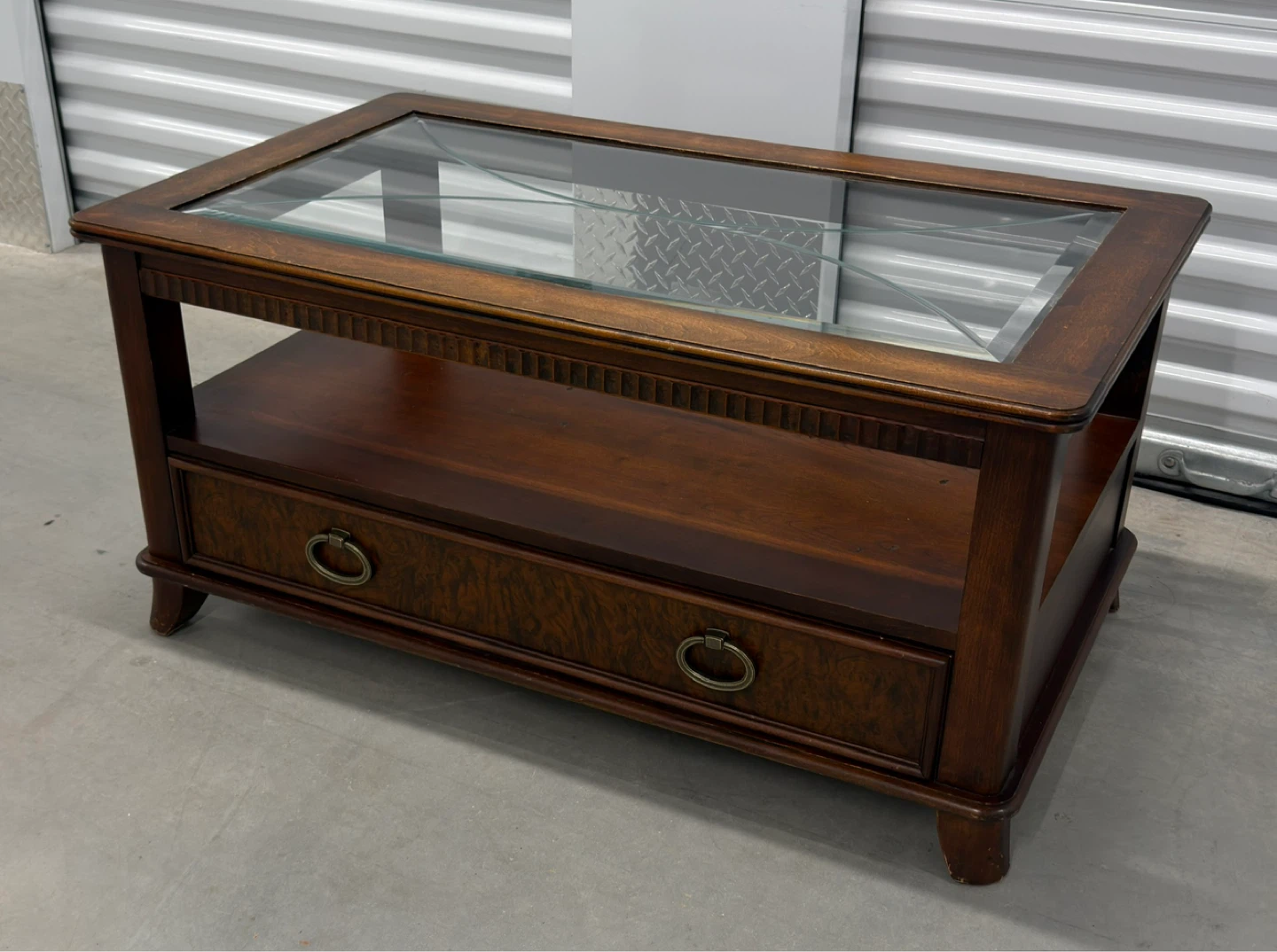Glass Top Coffee Table with Storage Drawer & Shelf