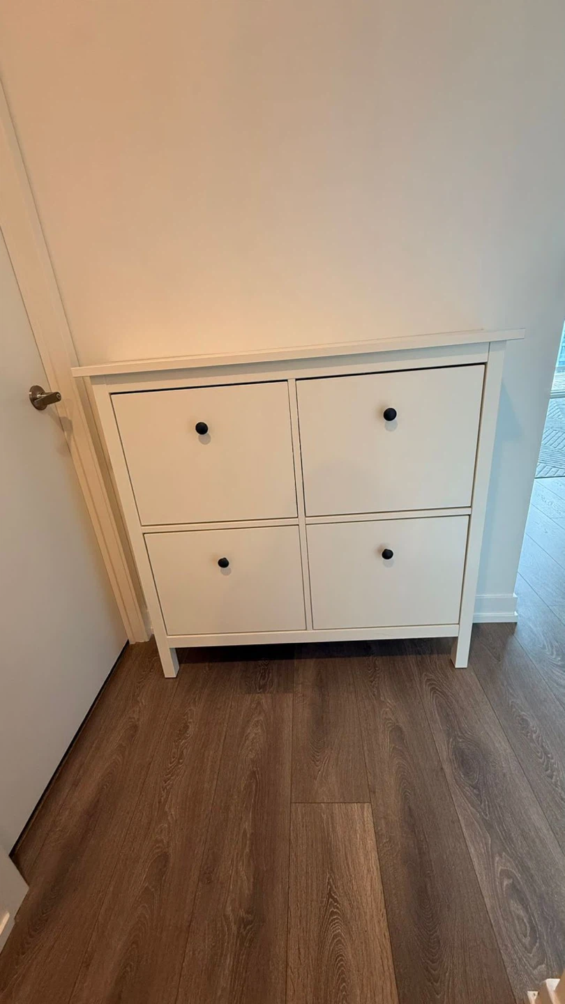 White Shoe Cabinet with 4 Compartments + Coat Rack