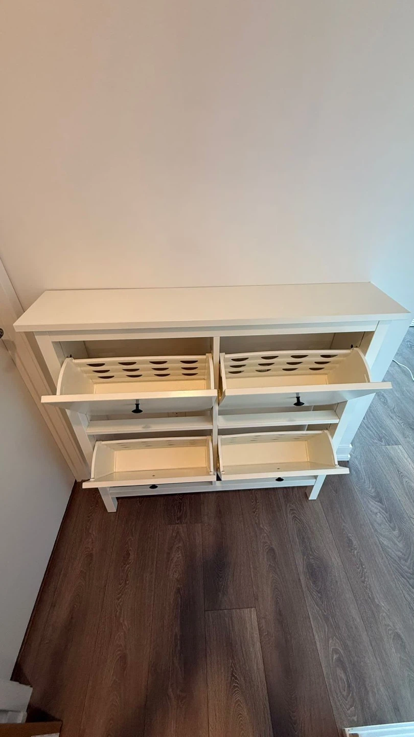White Shoe Cabinet with 4 Compartments + Coat Rack - photo 3