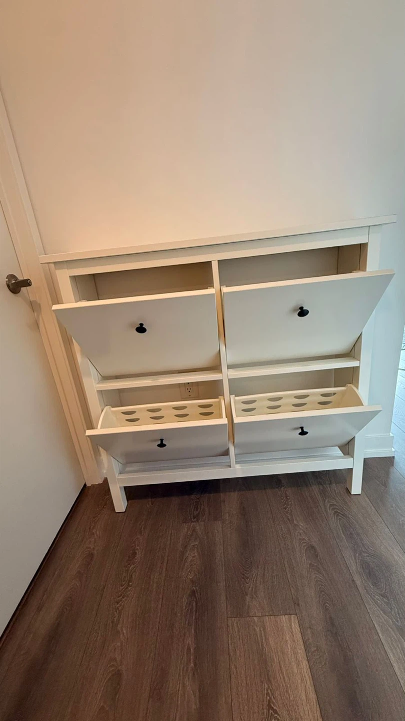 White Shoe Cabinet with 4 Compartments + Coat Rack - photo 2