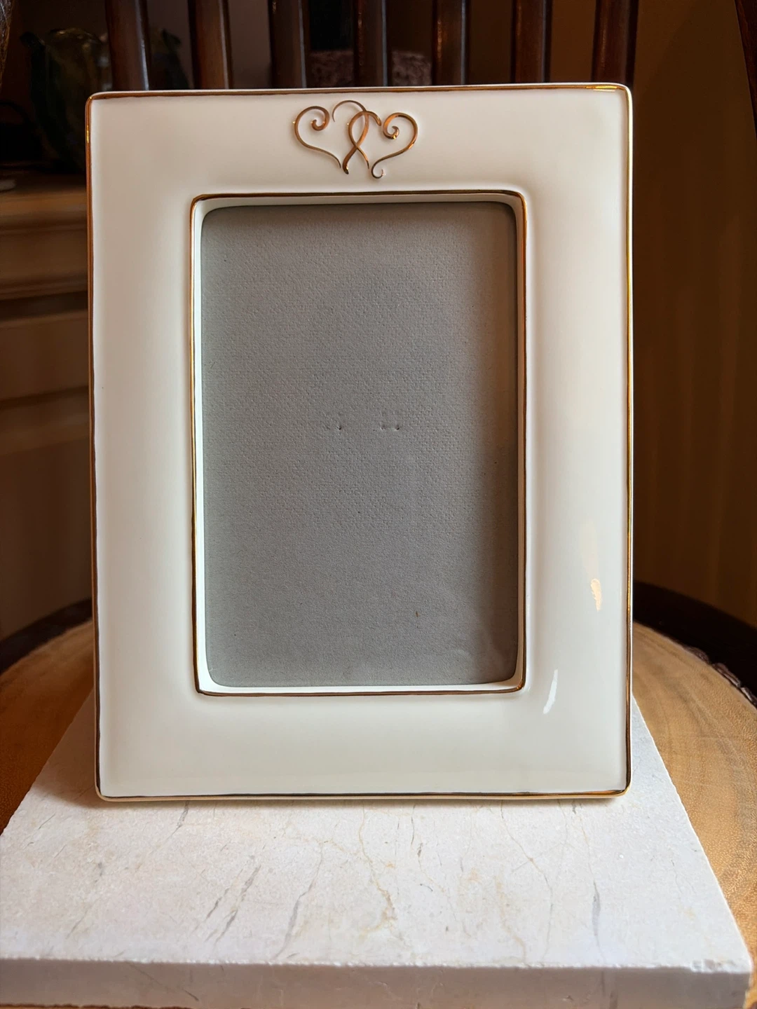 Russ Cream Photo Frame with Gold Hearts