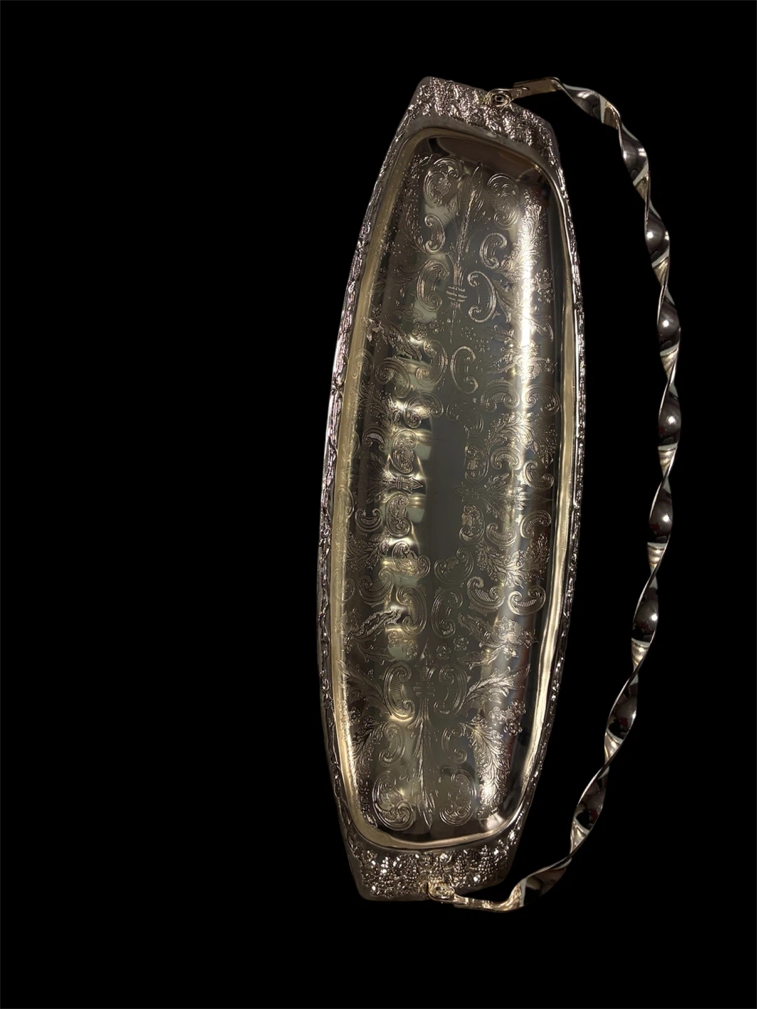Ornate Silver Plated Serving Tray with Handle