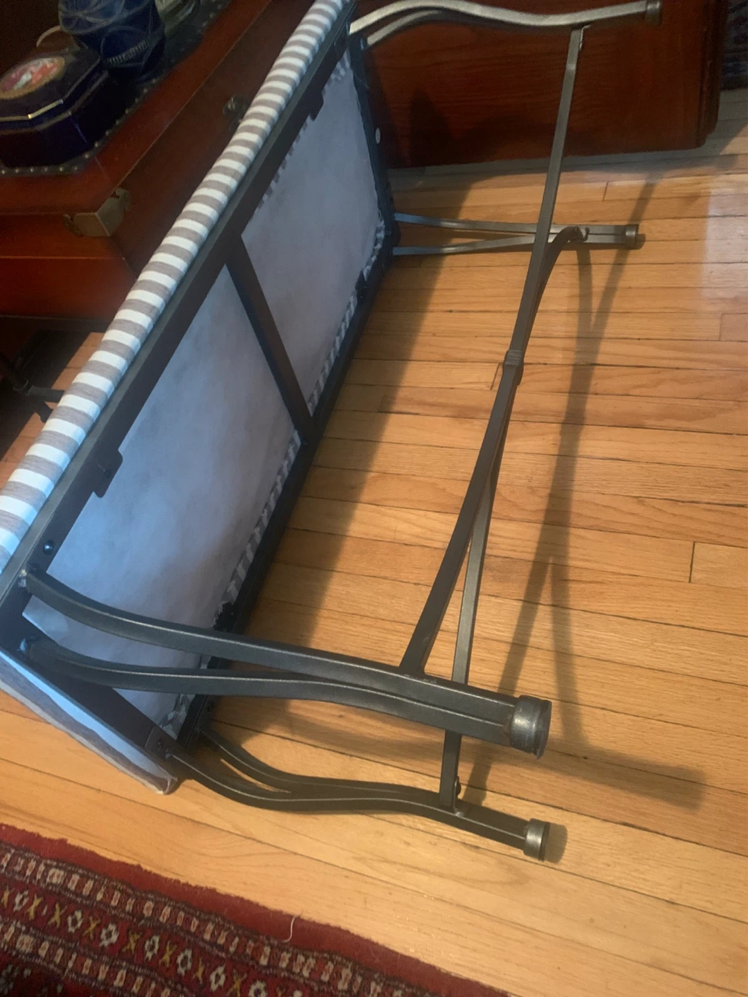 Striped Upholstered Bench with Metal Frame - photo 3