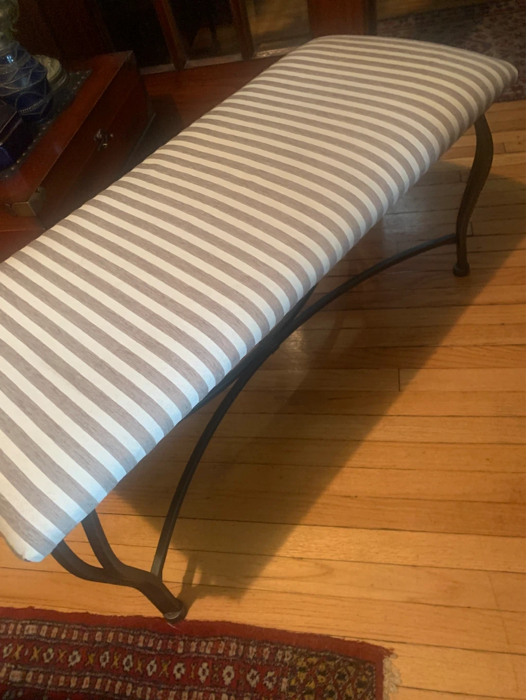 Striped Upholstered Bench with Metal Frame - photo 2