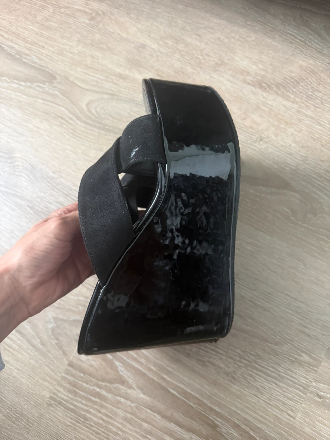 Black Platform Wedge Sandals Size 10 - photo 2