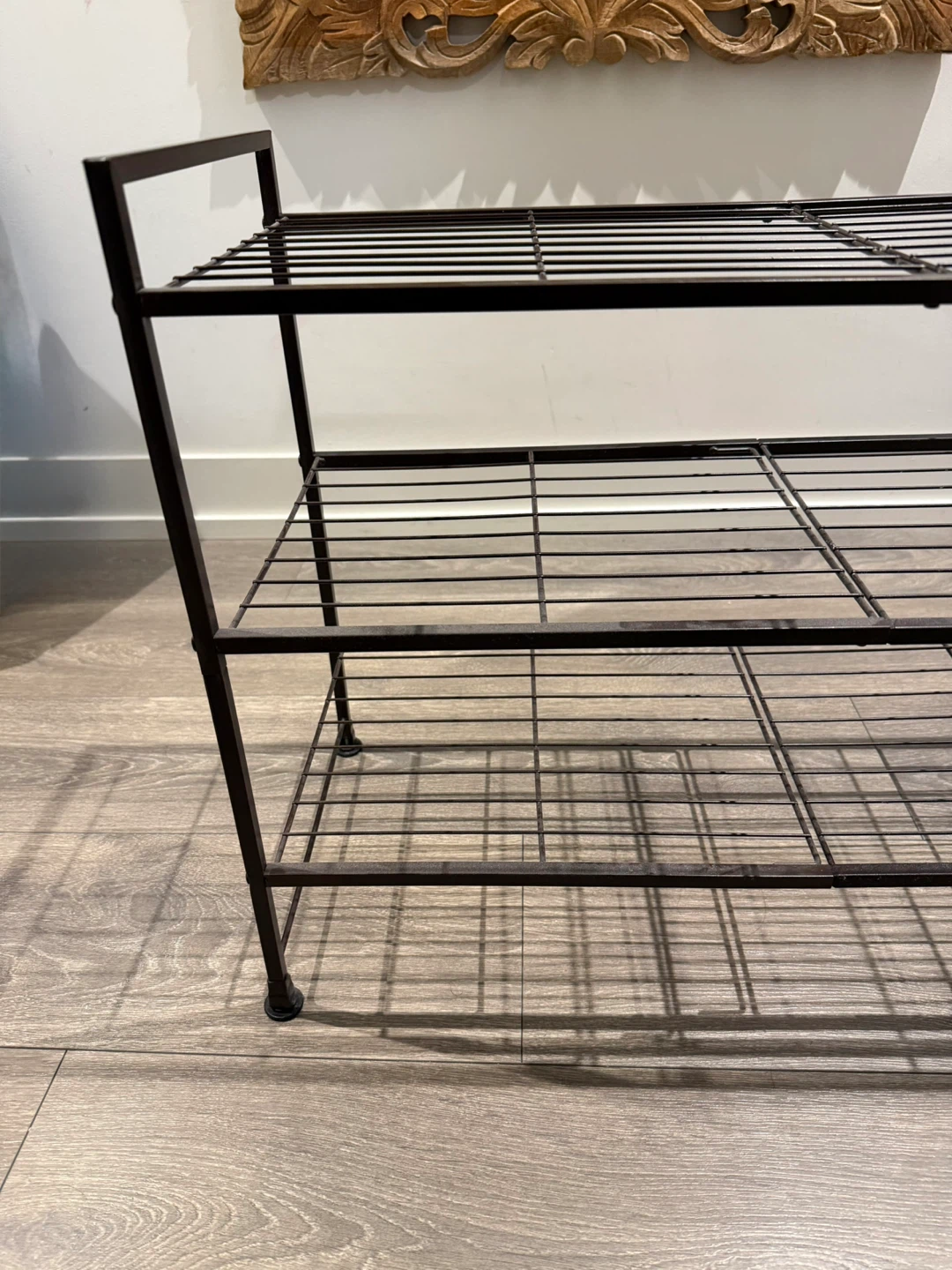 THREE Wire Shoe Racks - 3 shelves on each - photo 2