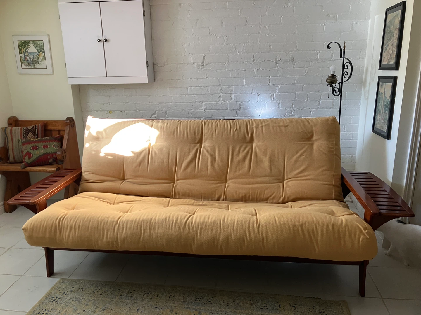Wooden futon frame and mattress