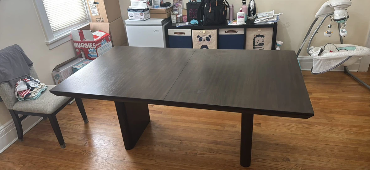 Like New Dark Brown Dining Table + Chairs (Set of 6)