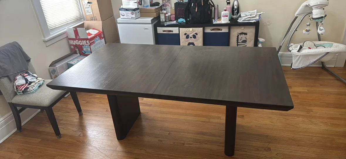 Like New Dark Brown Dining Table + Chairs (Set of 6)