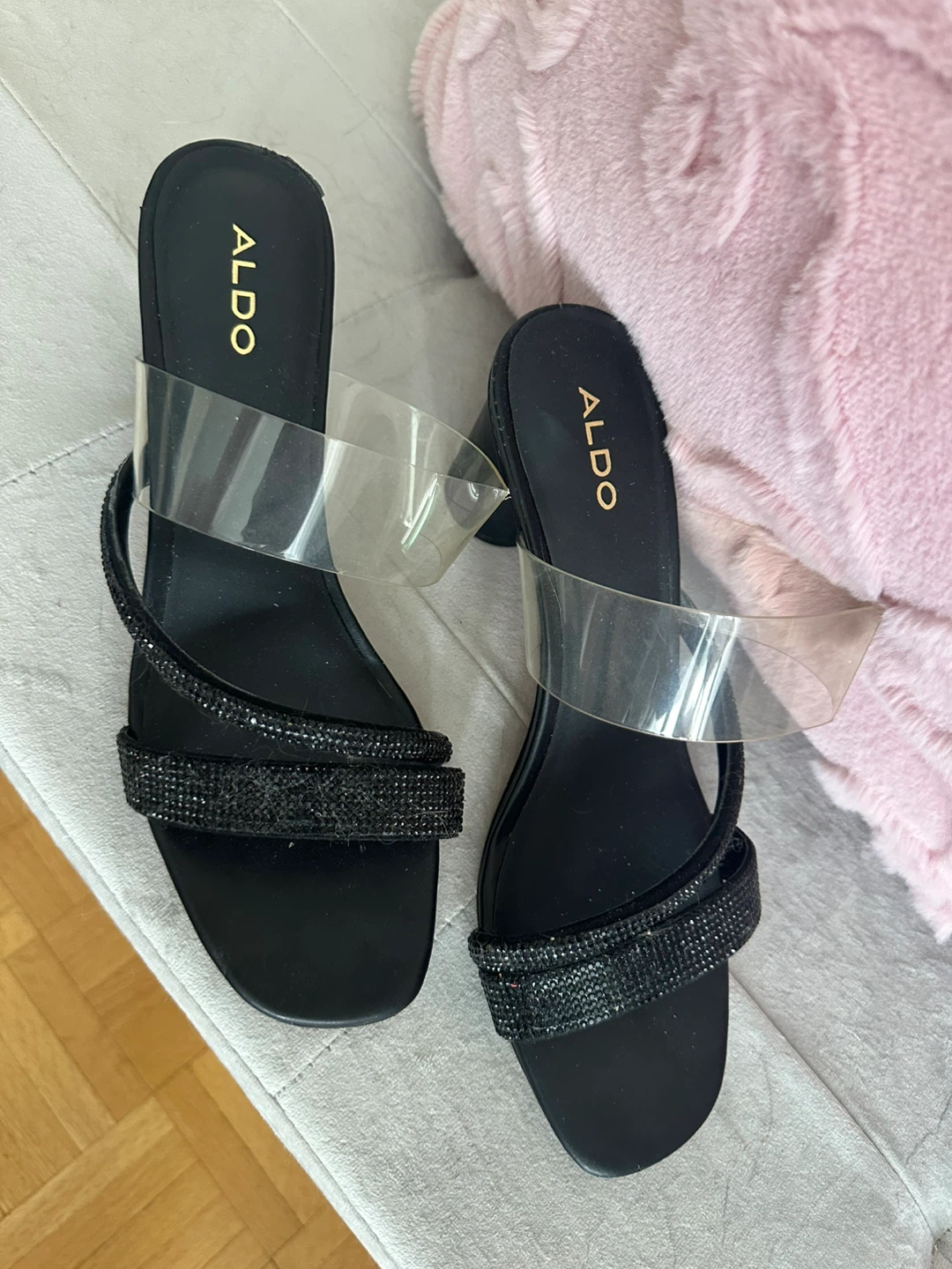 ALDO Women's Black Rhinestone Slide Heels