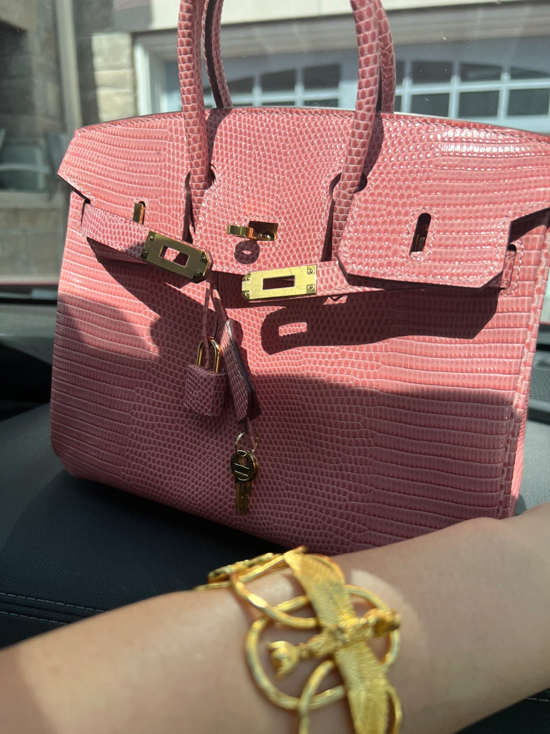Pink Lizard-Embossed Top Handle Bag - photo 2