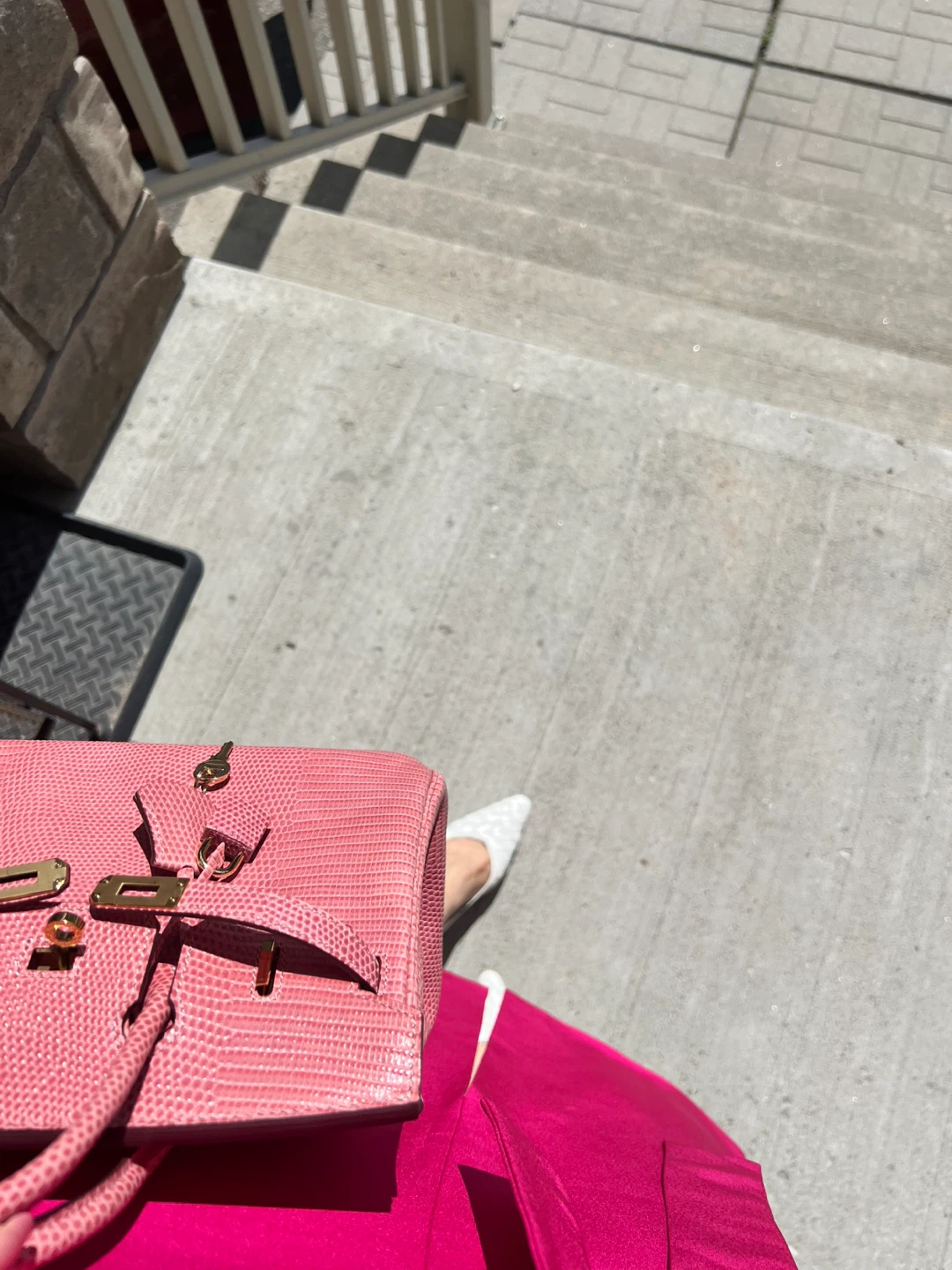 Pink Lizard-Embossed Top Handle Bag - photo 4