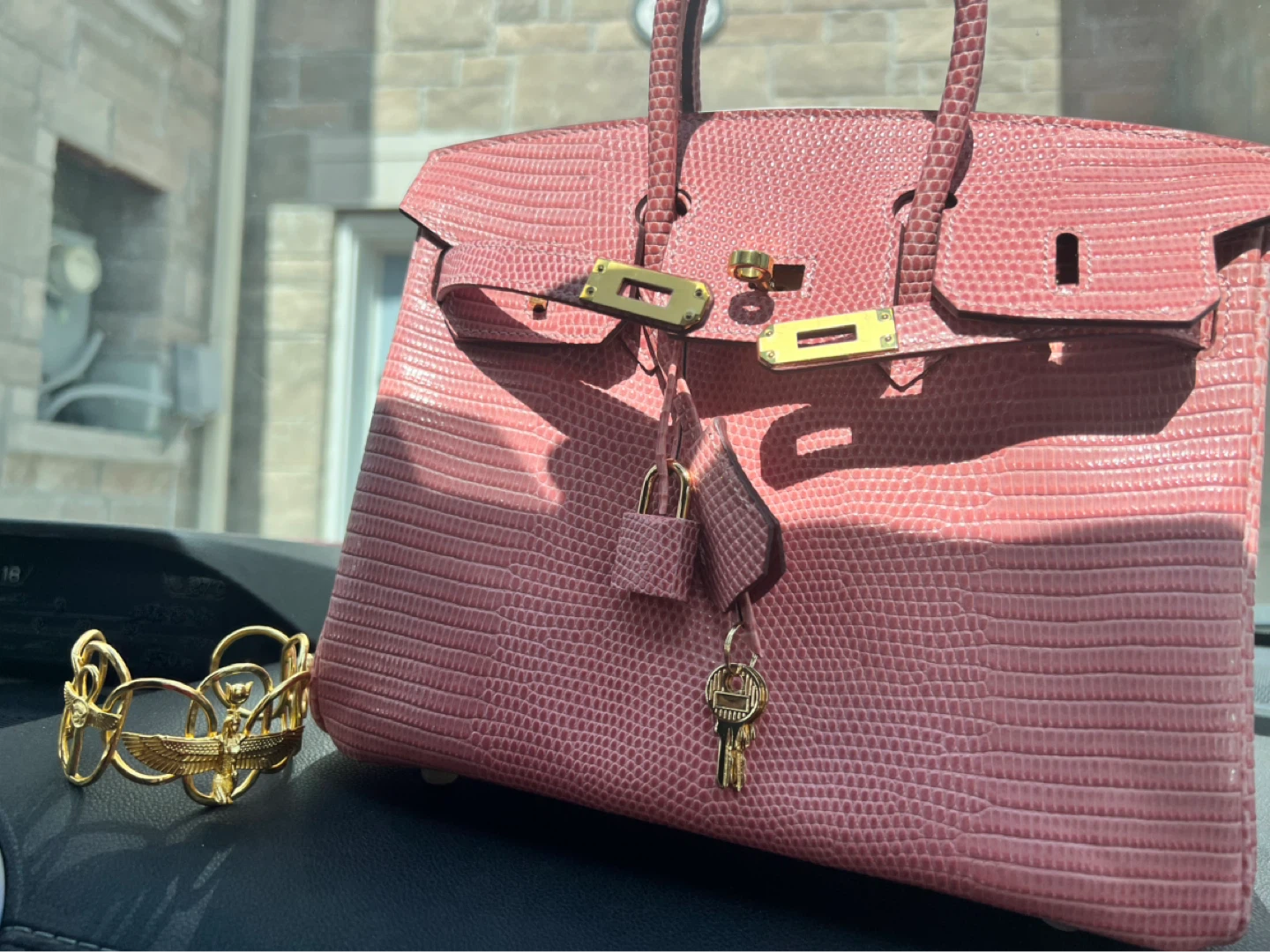 Pink Lizard-Embossed Top Handle Bag - photo 3