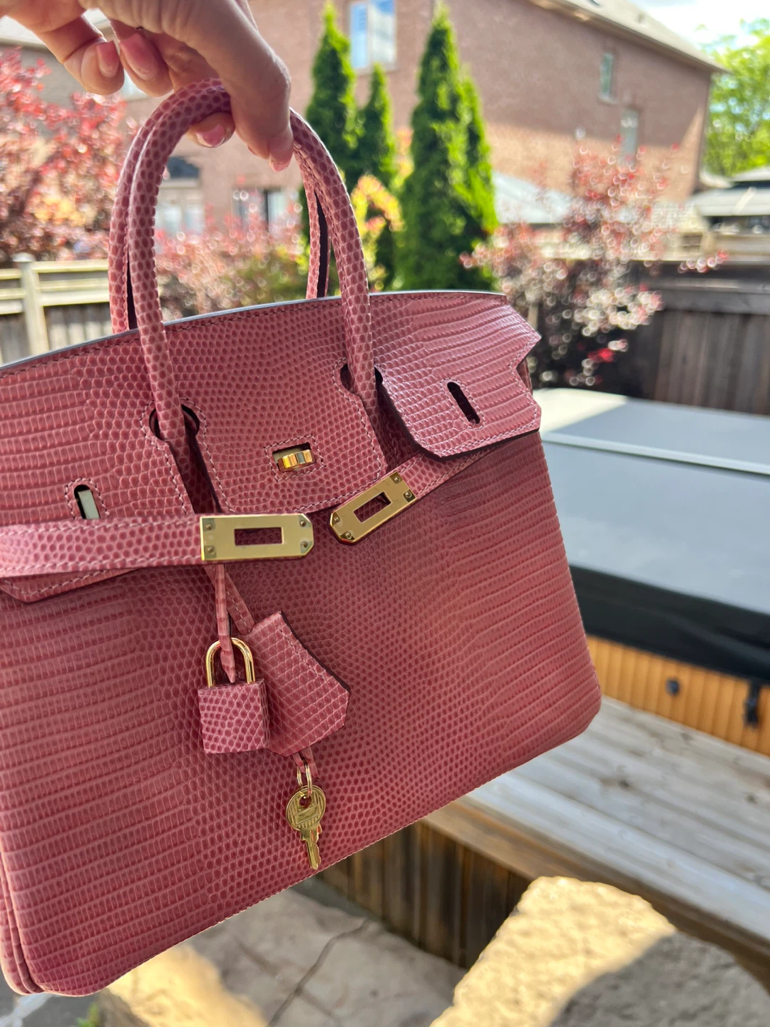 Pink Lizard-Embossed Top Handle Bag - photo 5