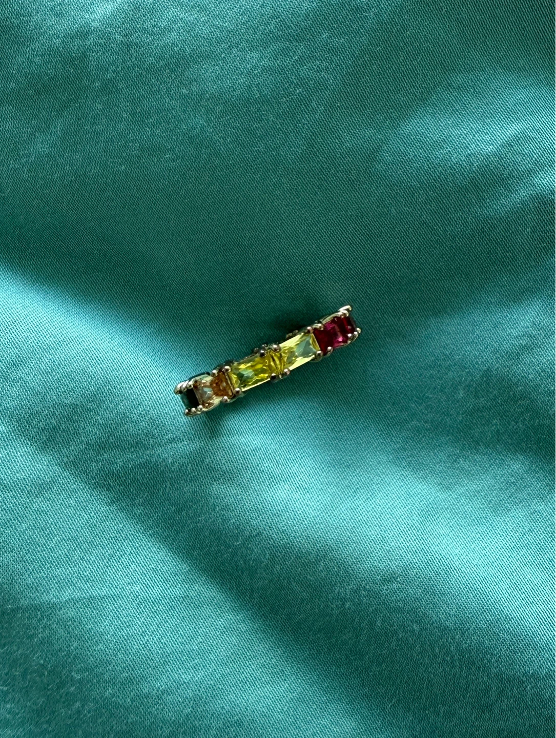Eternity Band Ring with Multi-Coloured Baguette Cut Stones
