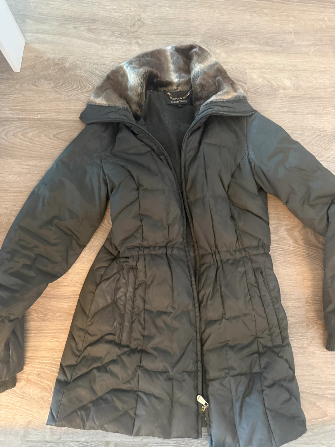 Ellen Tracy Puffer Coat with Faux Fur Trim Small