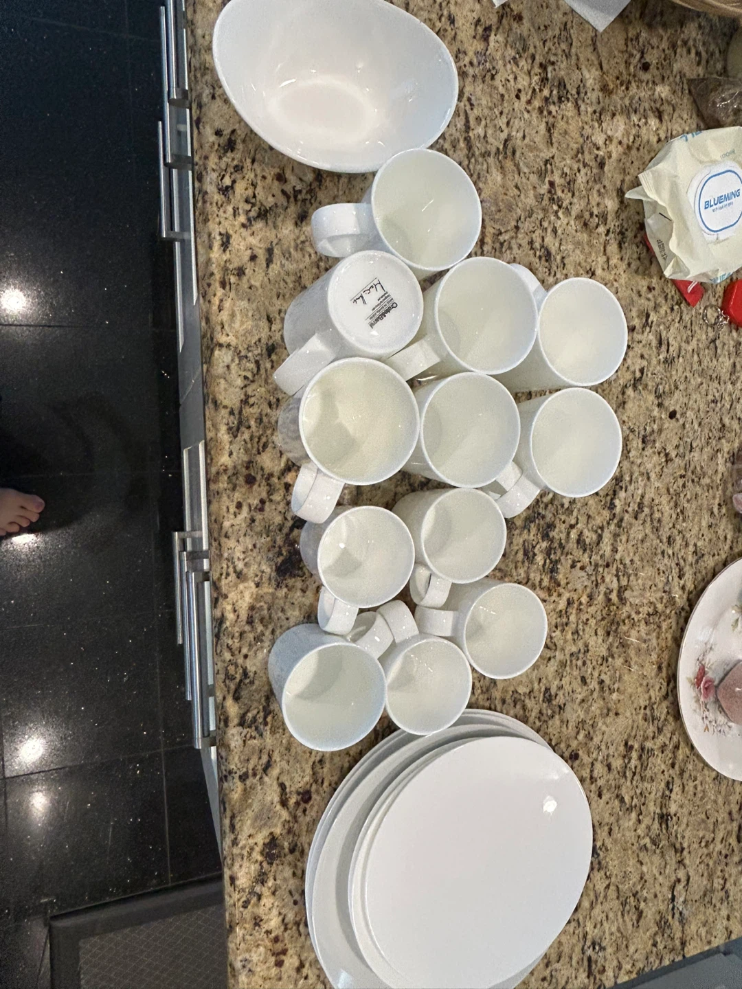 Crate & Barrel White Ceramic Mugs and Plates Set