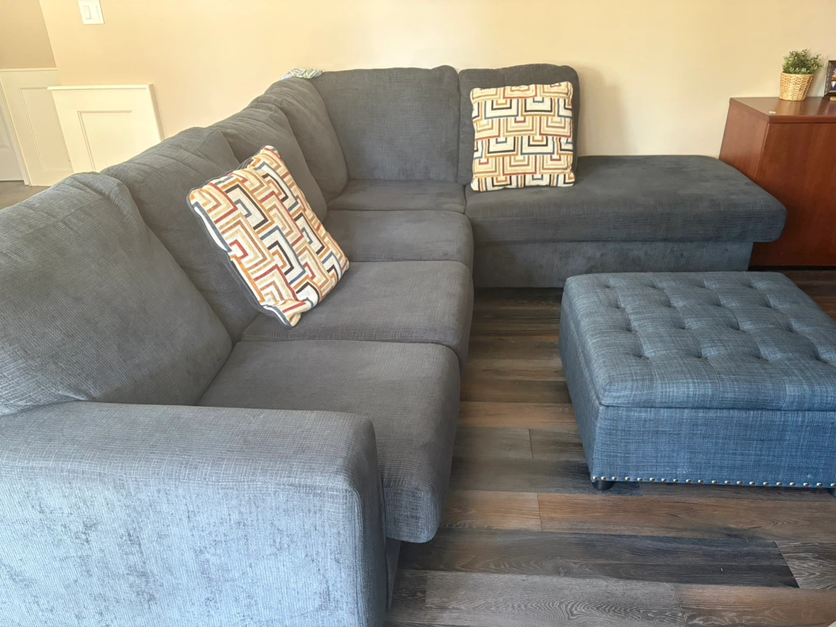 Blue Sectional Sofa with Matching Storage Ottoman