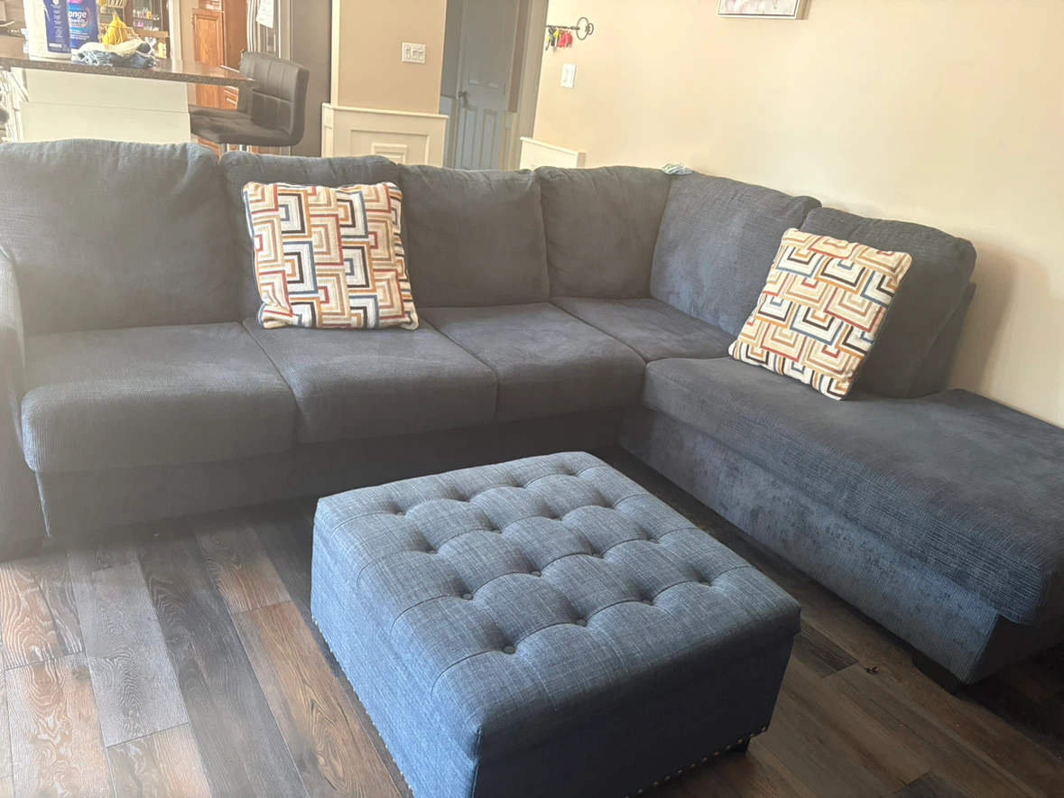 Blue Sectional Sofa with Matching Storage Ottoman - photo 2