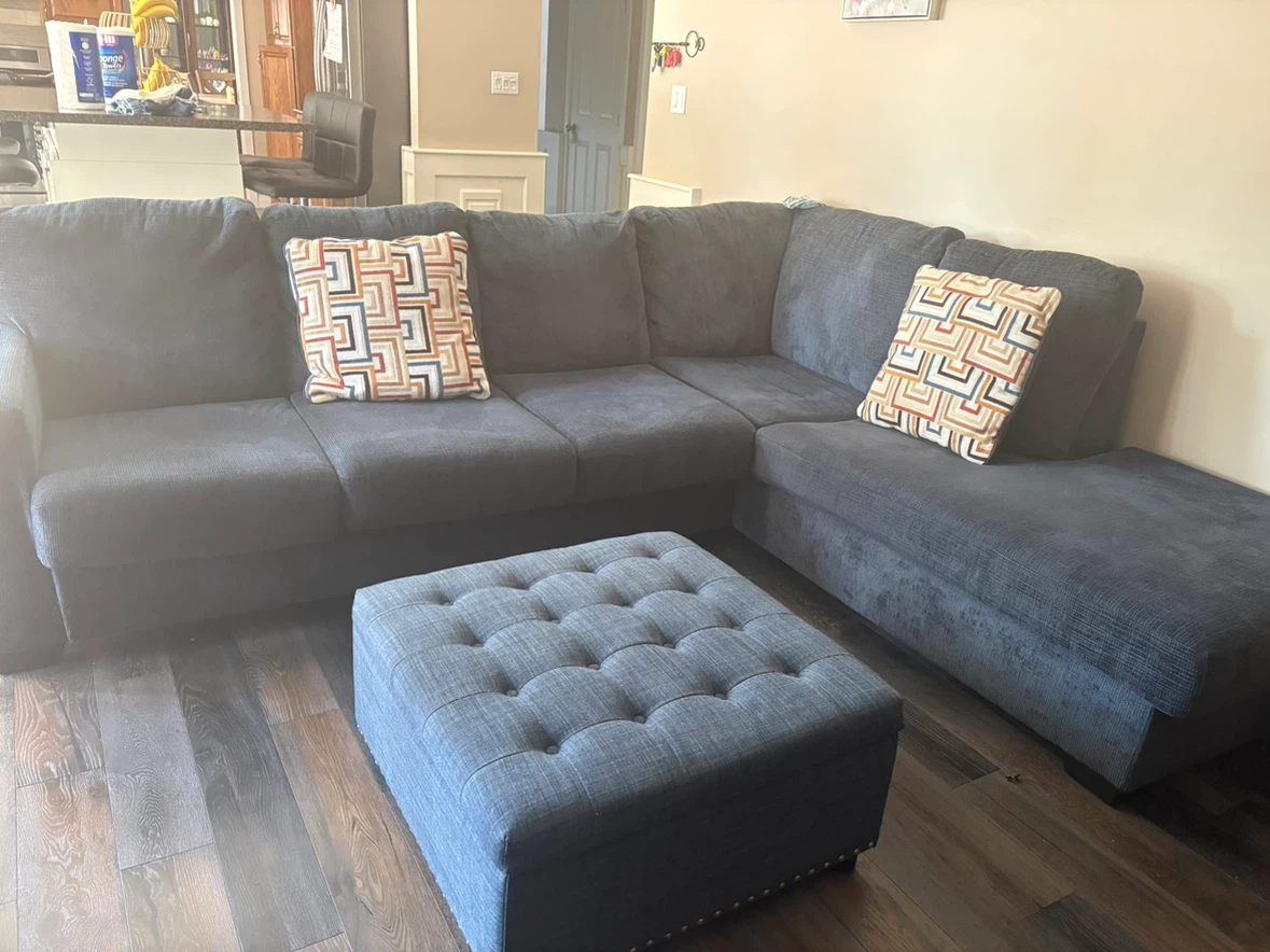 Blue Sectional Sofa with Matching Storage Ottoman - photo 3