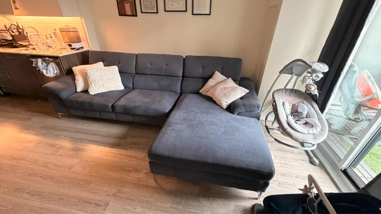 Dark Blue Sectional Sofa with adjustable backrests - photo 2