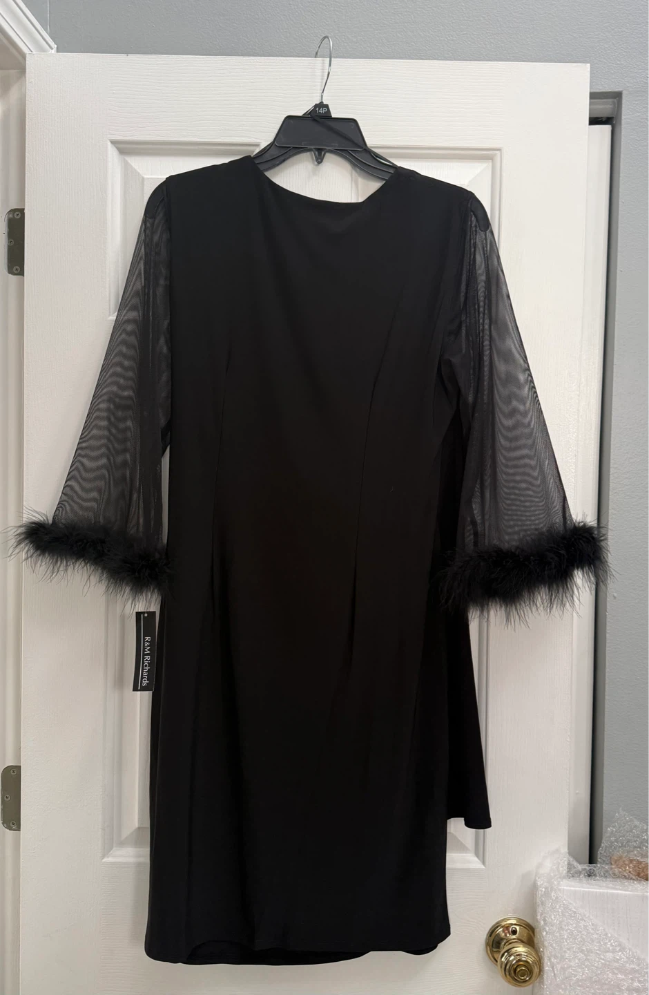 R&M Richards Black Dress with Feather Cuffs Size 14P - photo 3