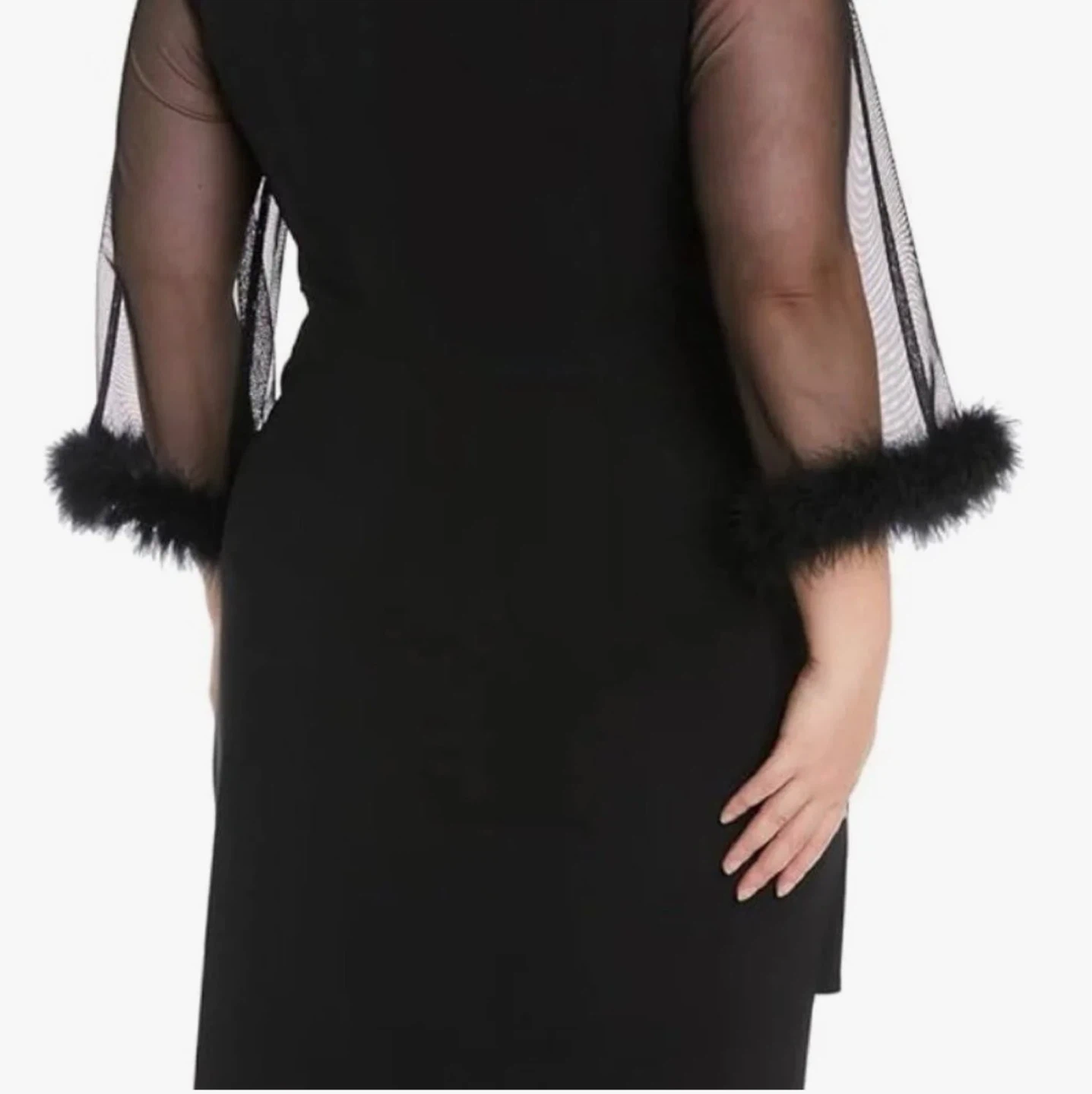 R&M Richards Black Dress with Feather Cuffs Size 14P - photo 4