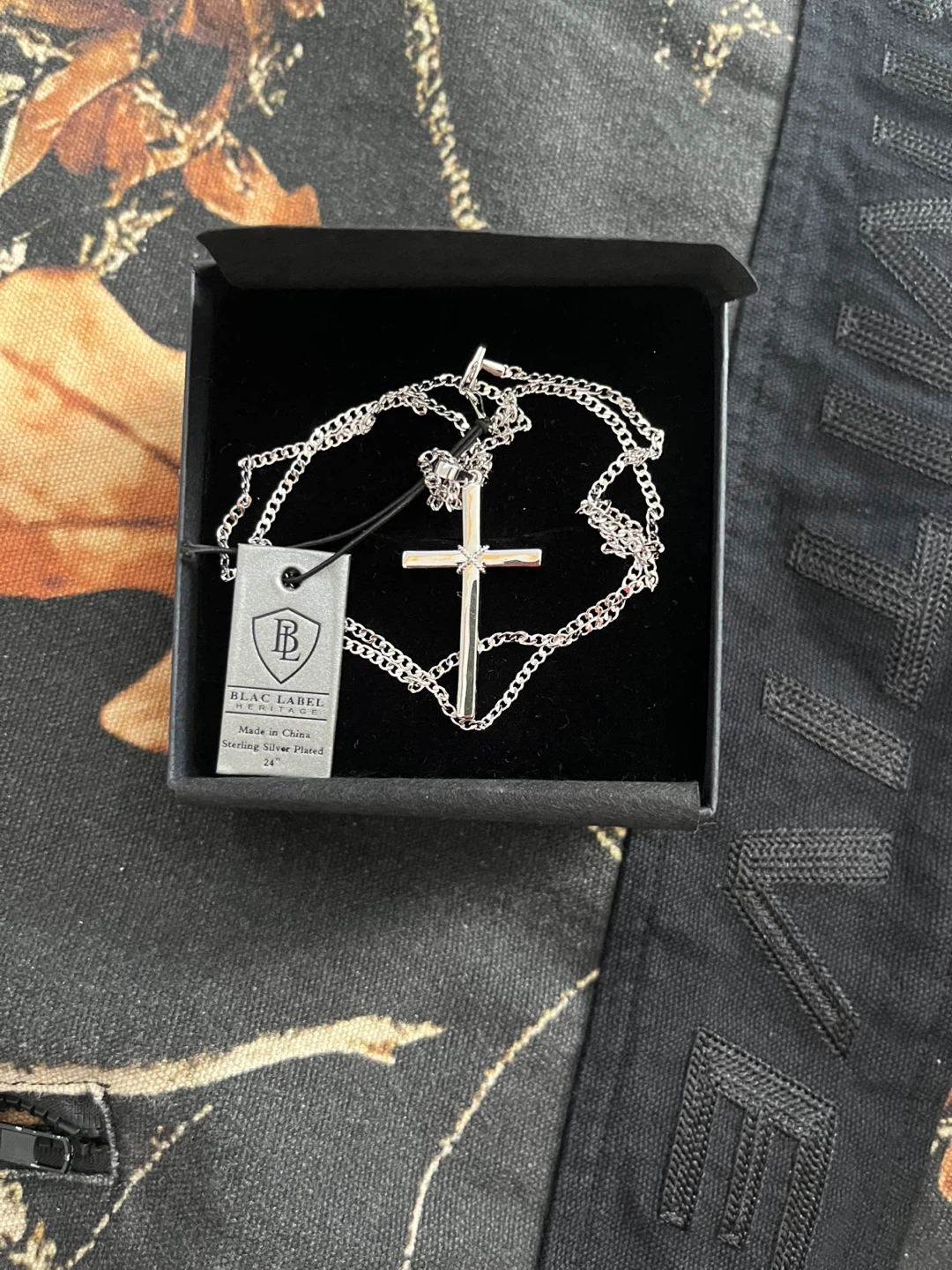 BLAC LABEL HERITAGE Cross Necklace Sterling Silver Plated 24"