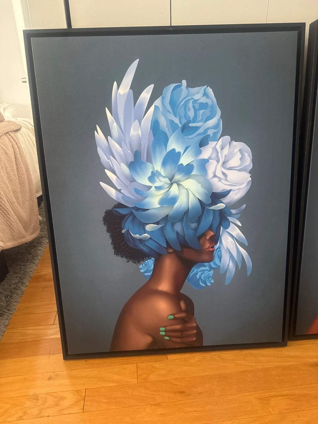 Framed Wall Art Print - Woman with Blue Flowers Headpiece